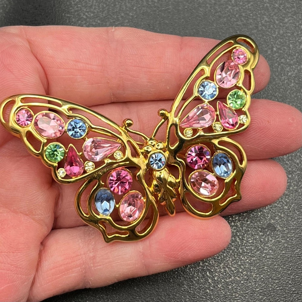 Nolan Miller Pastel Rhinestone Butterfly Brooch - Picture 4 of 14